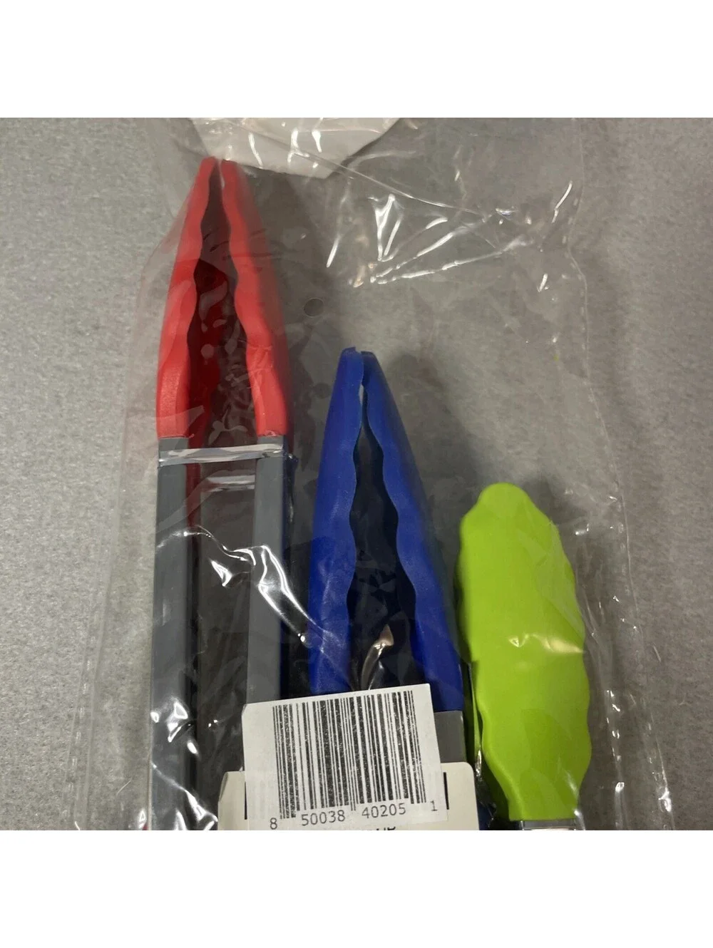 Non-Stick Kitchen Tongs Set of 3: 7, 9, 12-Inch Cooking Tongs Red Green Blue NEW